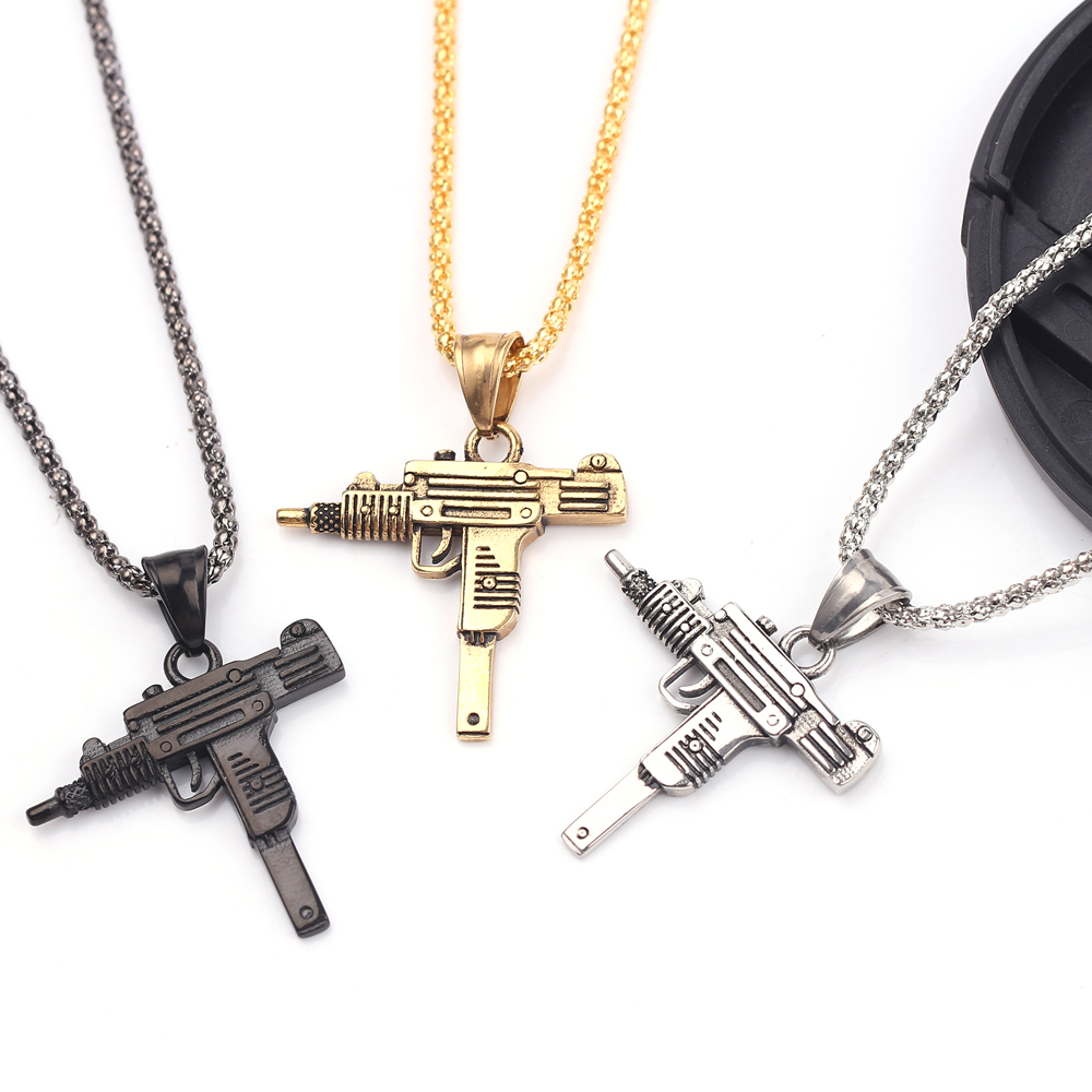 Men Accessories Pendant - Punk Uzi pistool machinegeweer kettinghanger -