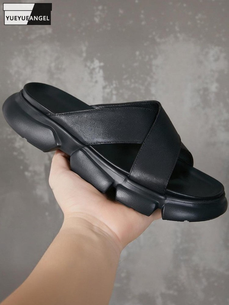 Men'S Accessories Leather - Trendy mannelijke koeienhuid platform hoogteverhoging effen