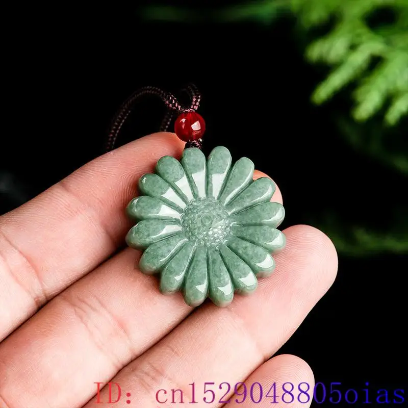 Men Accessories Pendant - Groene Jadeite Zonnebloem Hanger Ketting Amulet