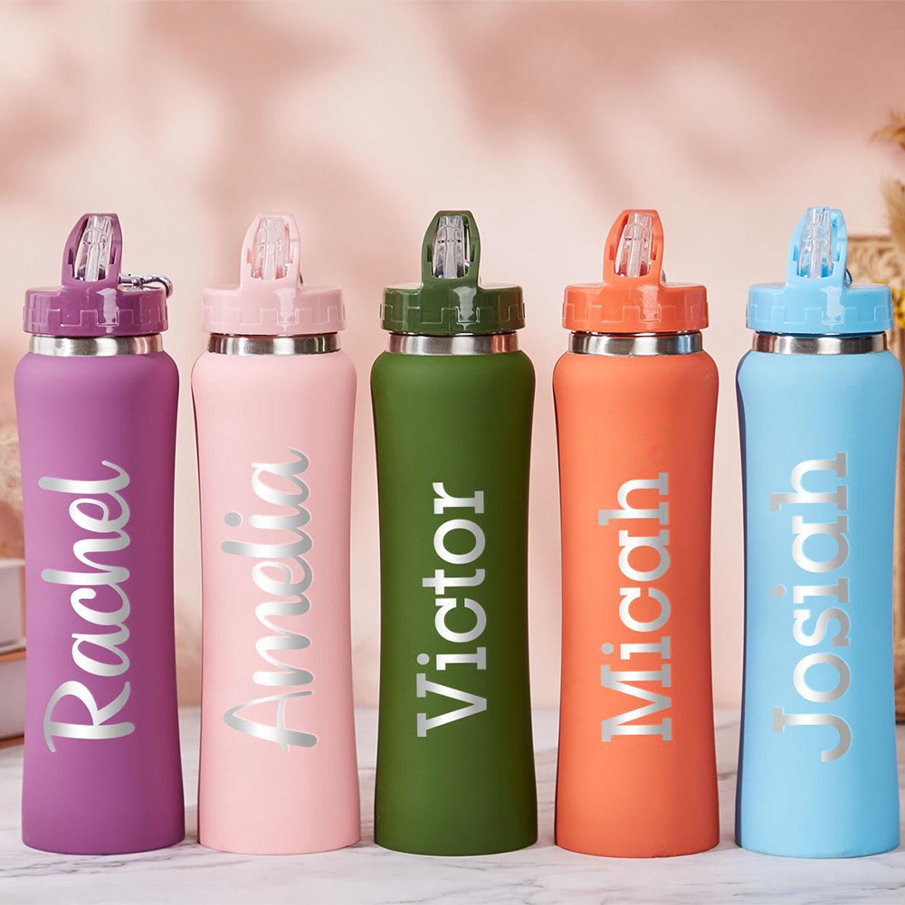 Flask Stainless Steel - Gepersonaliseerde RVS Waterfles met Rietje, Op