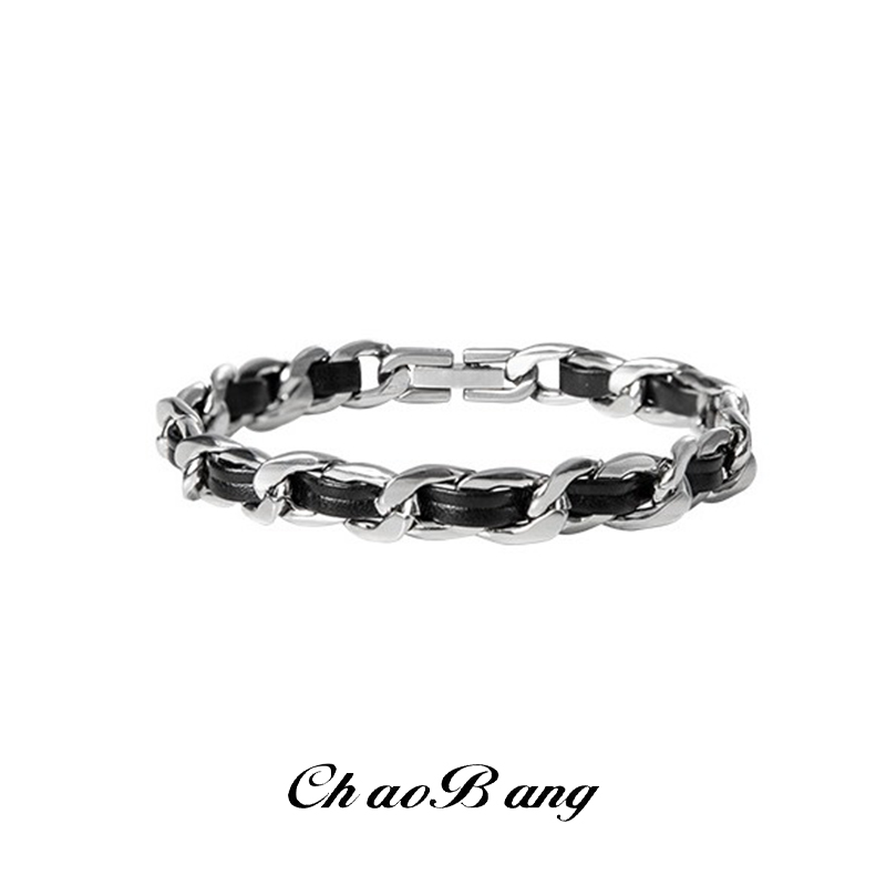 Men'S Accessories High End - Trendy titanium stalen leren armband voor